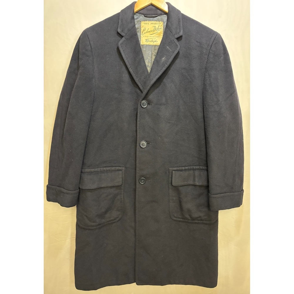 Burleigh‎ Overcoat Men's Black Cashmere Deluxe Vintage Classic XL See Photos